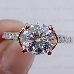 2 CTW Round Cut Moissanite Engagement Ring, Multi Tone Gold Plated Ring, Moissanite Diamond Solitaire Ring, Moissanite Wedding Ring