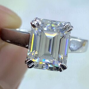 3.79 Carat Emerald Cut Solitaire Engagement Ring, Emerald Cut Ring, 14k White Gold Plated Moissanite Engagement Ring, Wedding Ring For Her