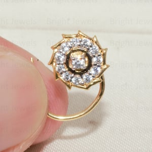 Natural Diamond Nose Pin/ 14K Yellow Gold Wire Type Nose Pin/ Engagement Gift/ 1.2mm Round Cut VVS1 Moissanite Nose Pin/ Anniversary Gift
