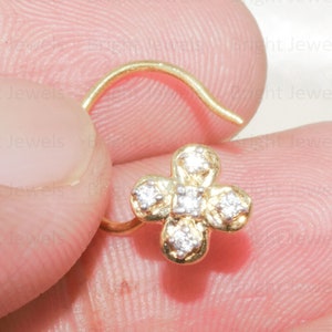 Moissanite Nose Pin/ Wedding Gift/ Anniversary Gift/ 1.2mm Round Cut Natural Diamond Wire Type Nose Pin/ 14K Yellow Gold/ Engagement Gift