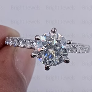 Moissanite Engagement Ring: 14K White Gold Solitaire Six Prong