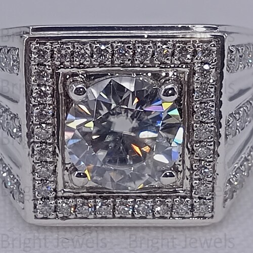 2.50 TCW Round Cut Moissanite Men's Ring, Men's Engagement Ring, Men's Wedding Ring, 14K White Gold Plated Men's Ring,Men's Anniversary shops Gift