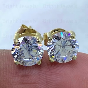 Zertifizierte rund geschnittene Moissanite Push Back Ohrstecker, Braut Geschenk Ohrring, 14K Gelbgold Moissanite Hochzeit Ohrring, Jahrestag Ohrring