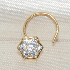 Round Cut Natural Diamond Solitaire Wire Type Nose Pin / Anniversary & Engagement Gift / 14K Yellow Gold Nose Pin/ DEF Moissanite Nose Pin