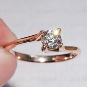 6mm Round Cut Moissanite Solitaire Engagement Ring, Solid 14K Rose Gold, Moissanite Wedding Ring, Anniversary Ring For Women, Bridal Ring