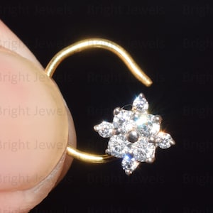 Round Cut Moissanite Nose Pin/ Natural Diamond Nose Pin/ Anniversary Wedding Gift/Round Cut Wire Type Nose Pin/ 14K Yellow Gold Gift For Mom