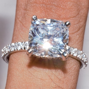 8mm Cushion Cut Moissanite Ring, 3.10 CTW Moissanite Engagement Ring, Moissanite Hidden Halo Ring, Diamond Wedding Ring, Anniversary Ring