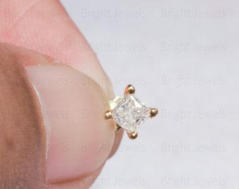 3 mm prinsessslipad diamantnäsa: 14K guld solitaire skruvbaksida