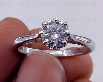 Bague de mariage moissanite 7mm 1.20CT VVS1, bague solitaire de fiançailles ronde, bague moissanite certifiée VVS1 pour cadeau d’anniversaire, cadeau pour femme