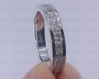 Princess Cut Moissanite Men's Band, 14K White Gold Eternity Anniversary Ring