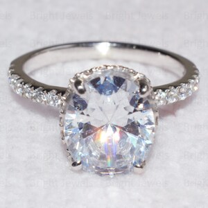 2.60 CTW Certified Oval Cut DEF Moissanite Engagement Ring, 14K White Gold Plated, Wedding Ring, Hidden Halo Moissanite Anniversary Ring