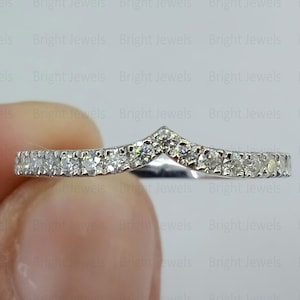 0.5Ct Round Cut Moissanite Engagement Anniversary Band, Bridal Half Eternity Curved Wedding Ceremony Band For Her in 14k Solid White Gold