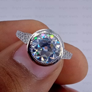 Old Mine Cut Diamond Engagement ring, Certified Round Diamond Solitaire Ring, Wedding Bridal Diamond Ring, 8mm Diamond Vintage Ring