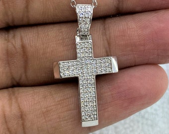 Ciondolo croce placcato oro bianco 14 carati vera moissanite Ciondolo croce placcato oro bianco 14 carati vera moissanite