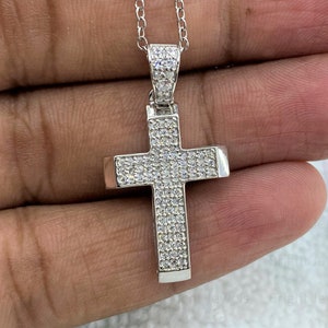 Pendentif en or blanc 14K, pendentif croix DEF Moissanite coupe ronde, pendentif Moissanite, pendentif anniversaire de mariage diamant avec chaîne de 18 pouces