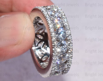 VVS1 Moissanite Men's Band Ring, 14K White Gold Full Eternity Band