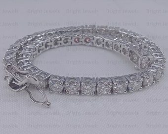 12 CTW 4mm Round Cut Bracelet, VVS1 Tennis Bracelet, Moissanite Wedding Bracelet, 8 Inch Men&#39;s & Women&#39;s Bracelet, 14K White Gold Plated