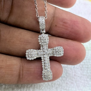Pendentif croix en moissanite VVS1 taille ronde CTW, pendentif en or blanc 14 carats, pendentif croix en diamant, pendentif d&#39;anniversaire de mariage, chaîne de 40 cm