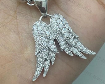Iced Out Angel Wings Pendant: Sterling Silver Moissanite Unisex