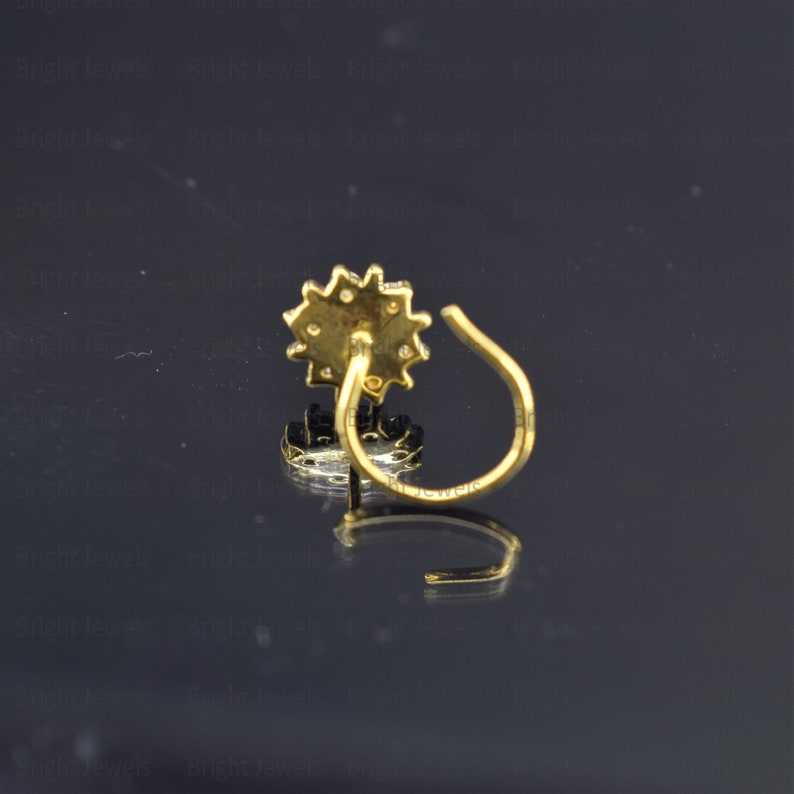 Moissanite Nose Pin Round Cut Natural Diamond Wire Type Nose Pin 14K Yellow Gold Nose Pin Anniversary Gift Birthday Gift Women/'s Gift