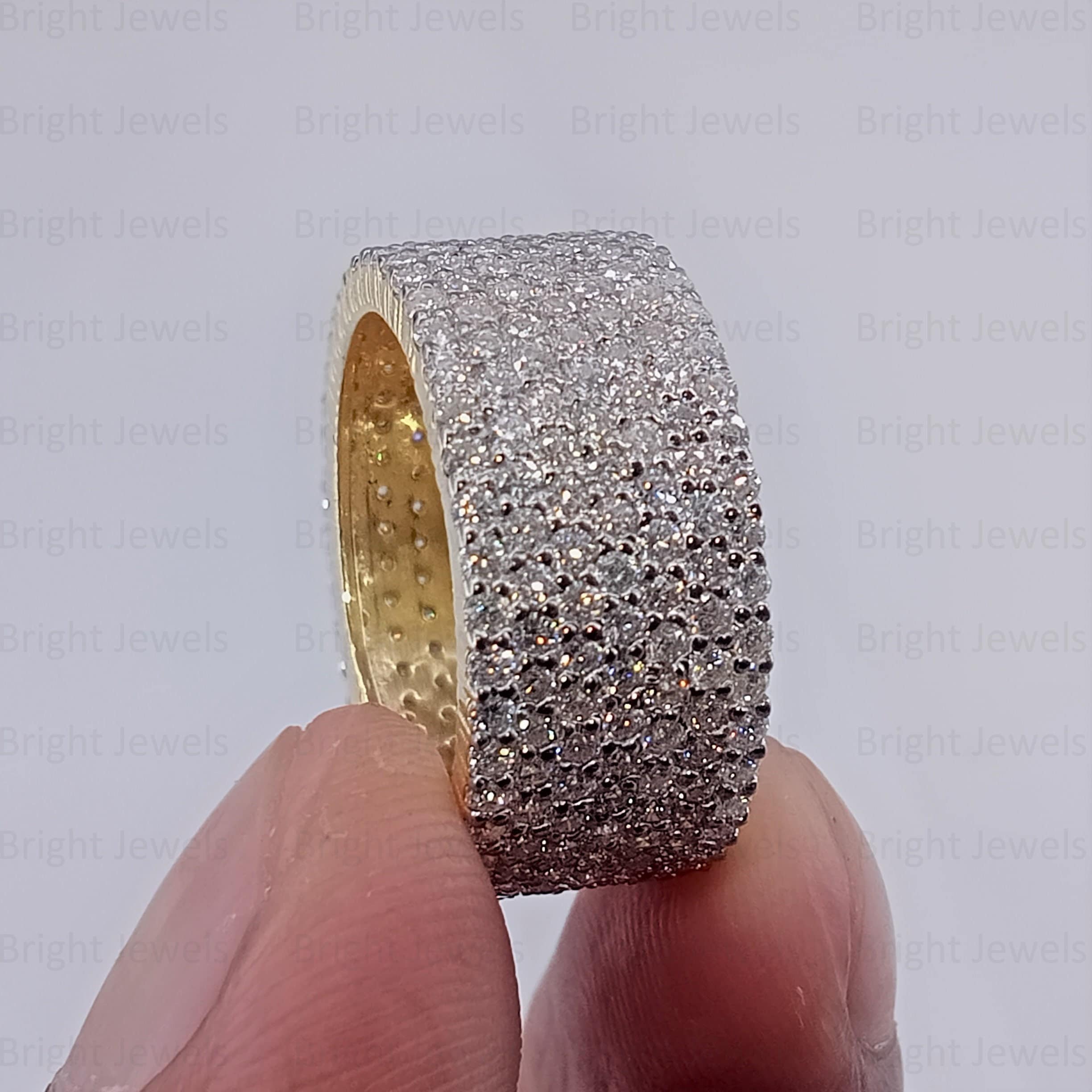 Moissanite Eternity Band Ring: Round Cut VVS1, 14K Yellow Gold Plated ...