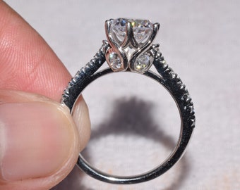 2ct Round Moissanite Solitaire Engagement Ring – 14k White Gold Filled, VVS1, Size 4-11