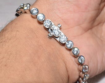 4mm / 3mm Round Cut VVS1 Moissanite Tennis Bracelet, Wedding Bracelets, Bridal Gift Bracelet, Women Tennis Bracelets, Men&#39;s Bracelet