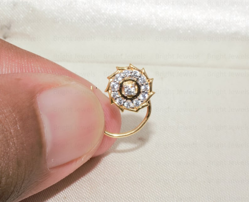 14K guld diamant nässtift: Rund Moissanit Solitaire bild 1