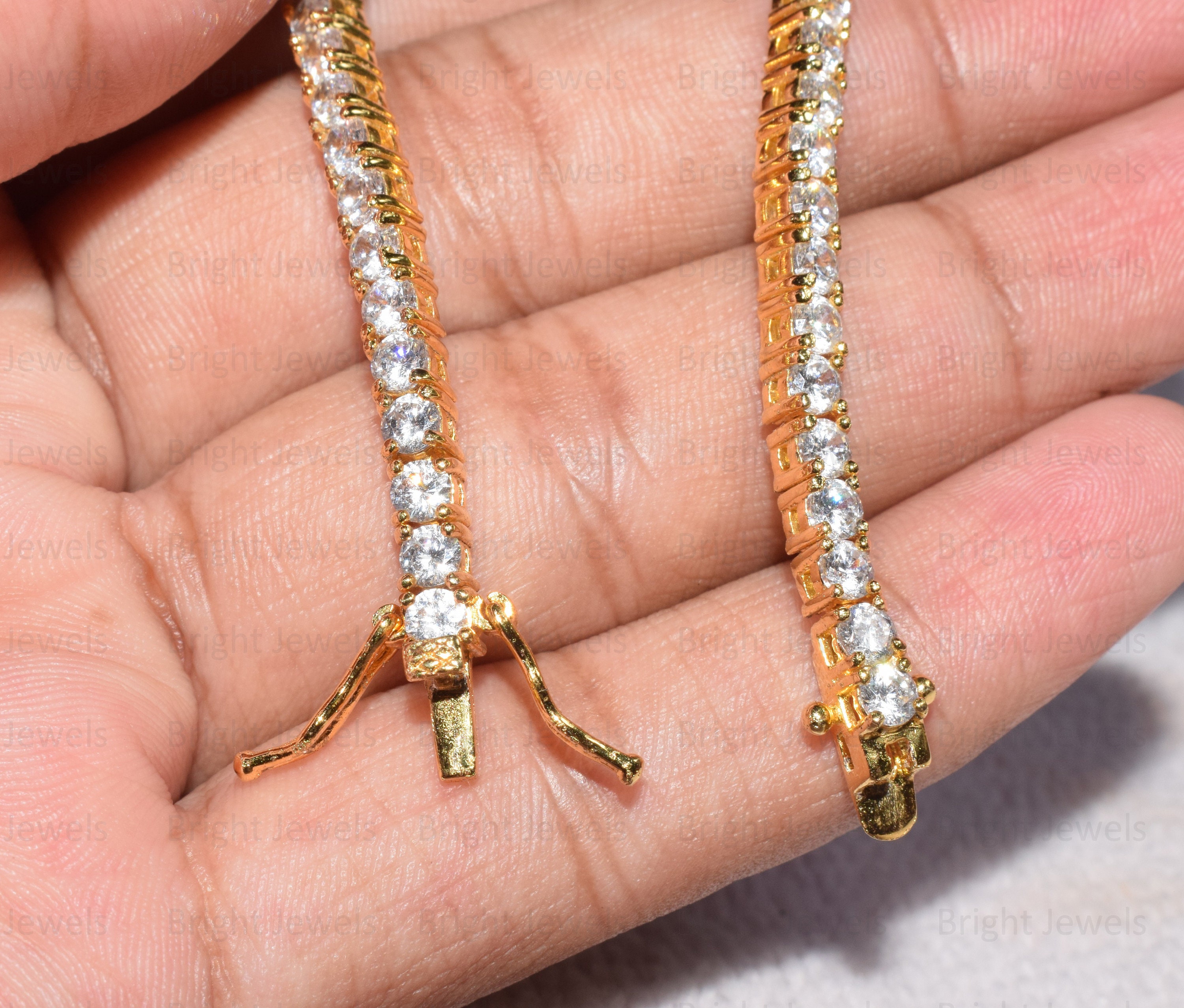 モアッサナイト テニスブレスレット：14Kイエローゴールドメッキ