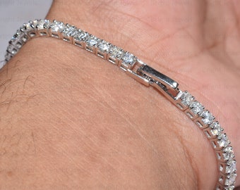 6 CTW 3mm Round Cut Moissanite Bracelet, 14K White Gold Plated Bracelet, Tennis Bracelet, Proposal Gift, Bracelet For Gift, Wedding Gift
