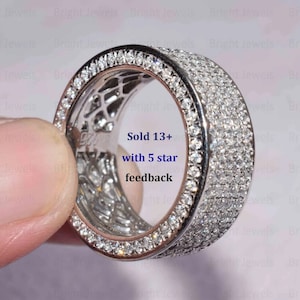 Round Cut VVS Lab Grown Diamond Band Five Row Men&#39;s Band Ring, Wedding Band Ring, Full Eternity Wide Band Anniversary Gift for Husband