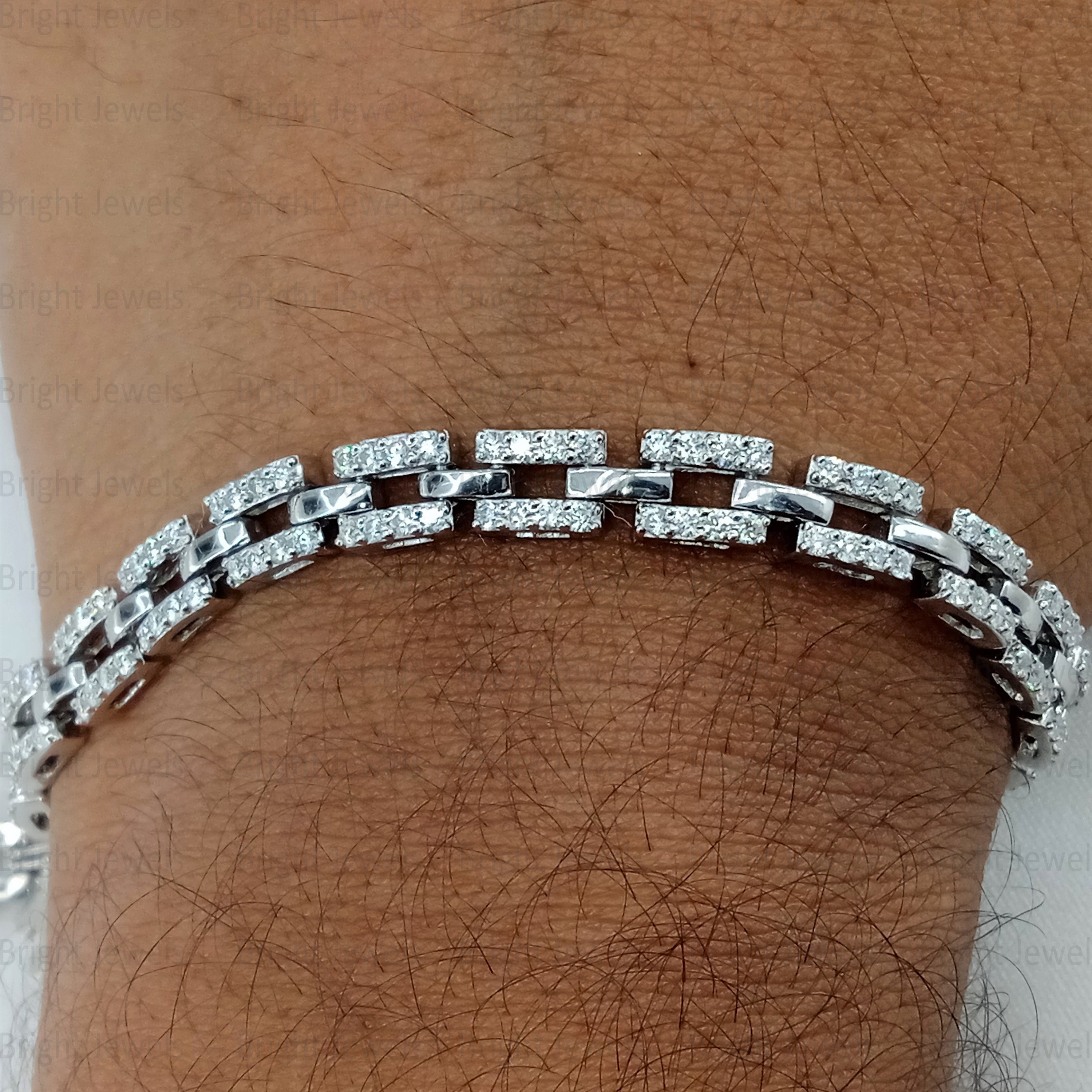 5 CTW モアッサナイト テニスブレスレット：2列 14K ホワイトゴールド