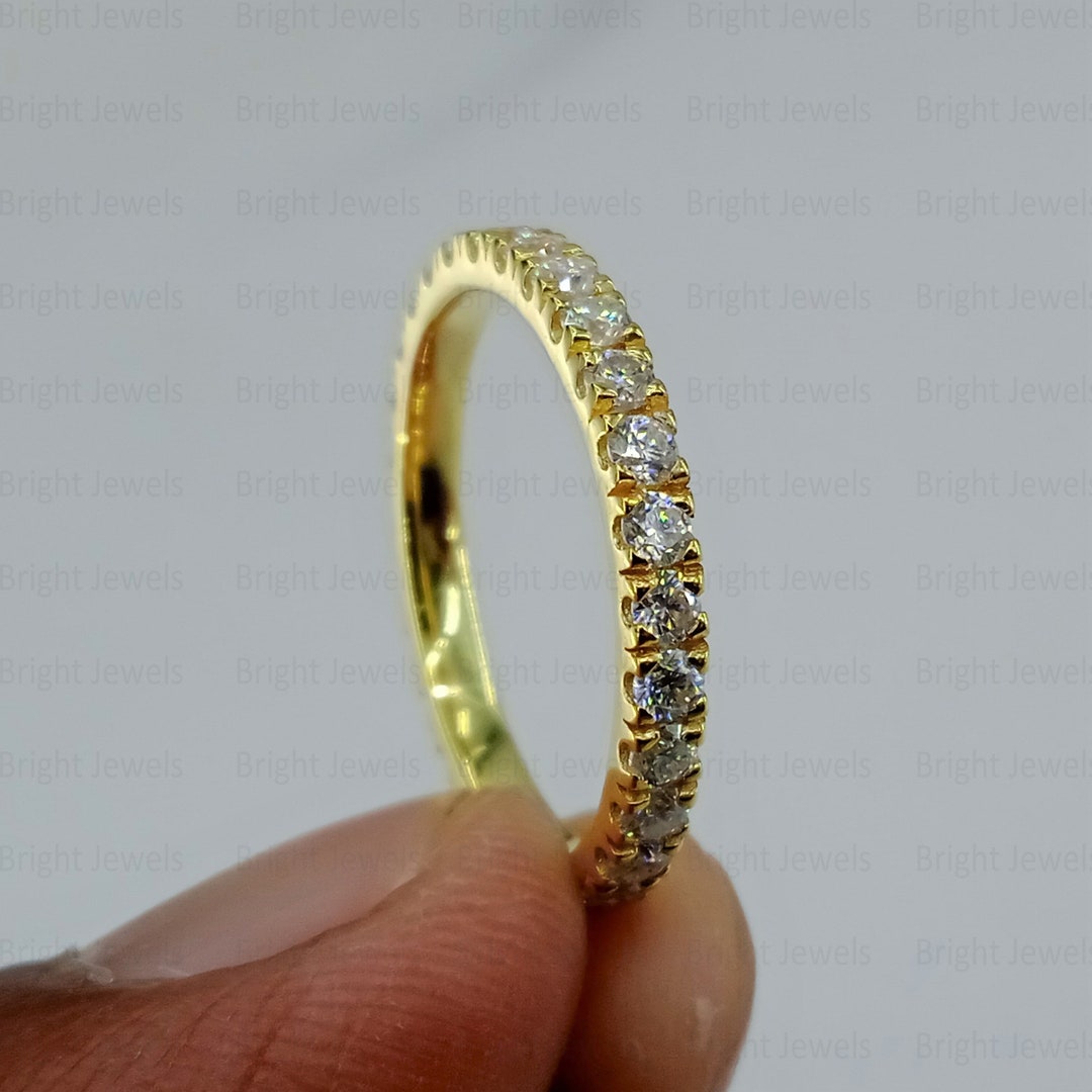 Moissanite Eternity Band Ring: 14K Yellow Gold Plated Anniversary Ring ...