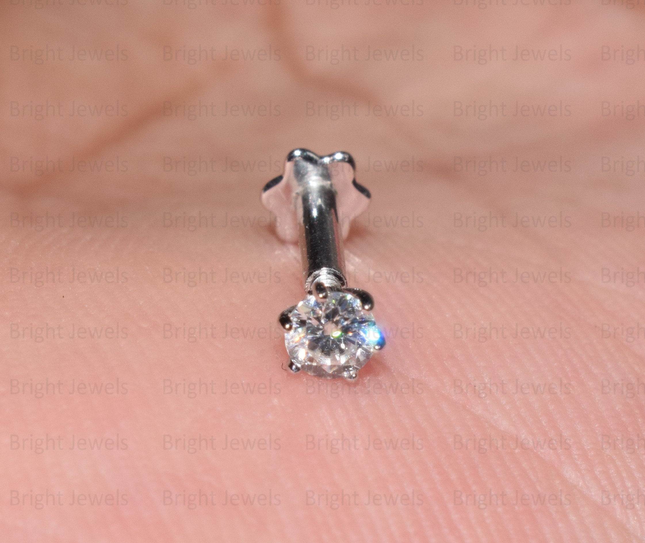 2mm Round Cut Natural Diamond Nose Pin 14k White Gold Nose Etsy