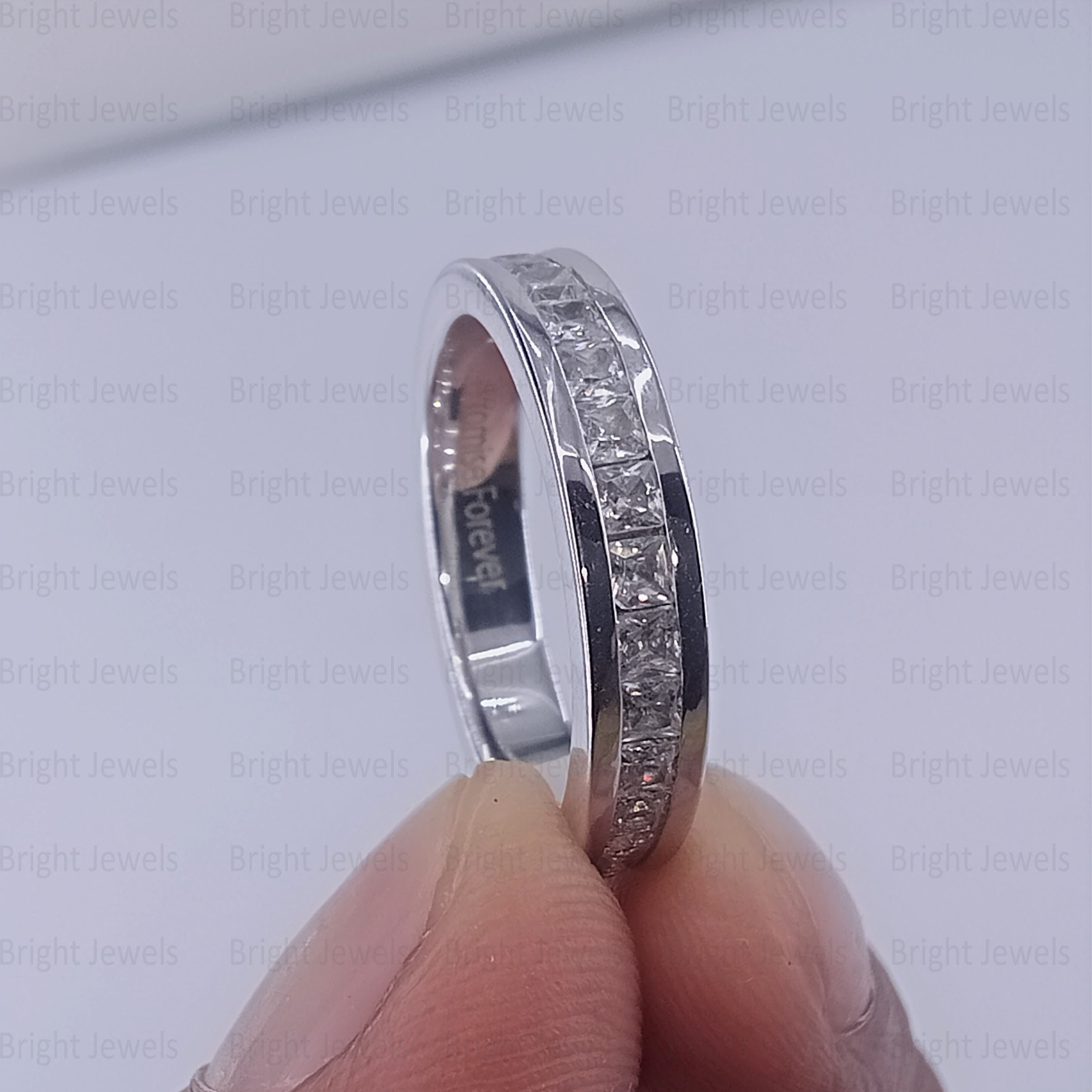 Princess Cut Moissanite Men's Band, 14K White Gold Eternity
