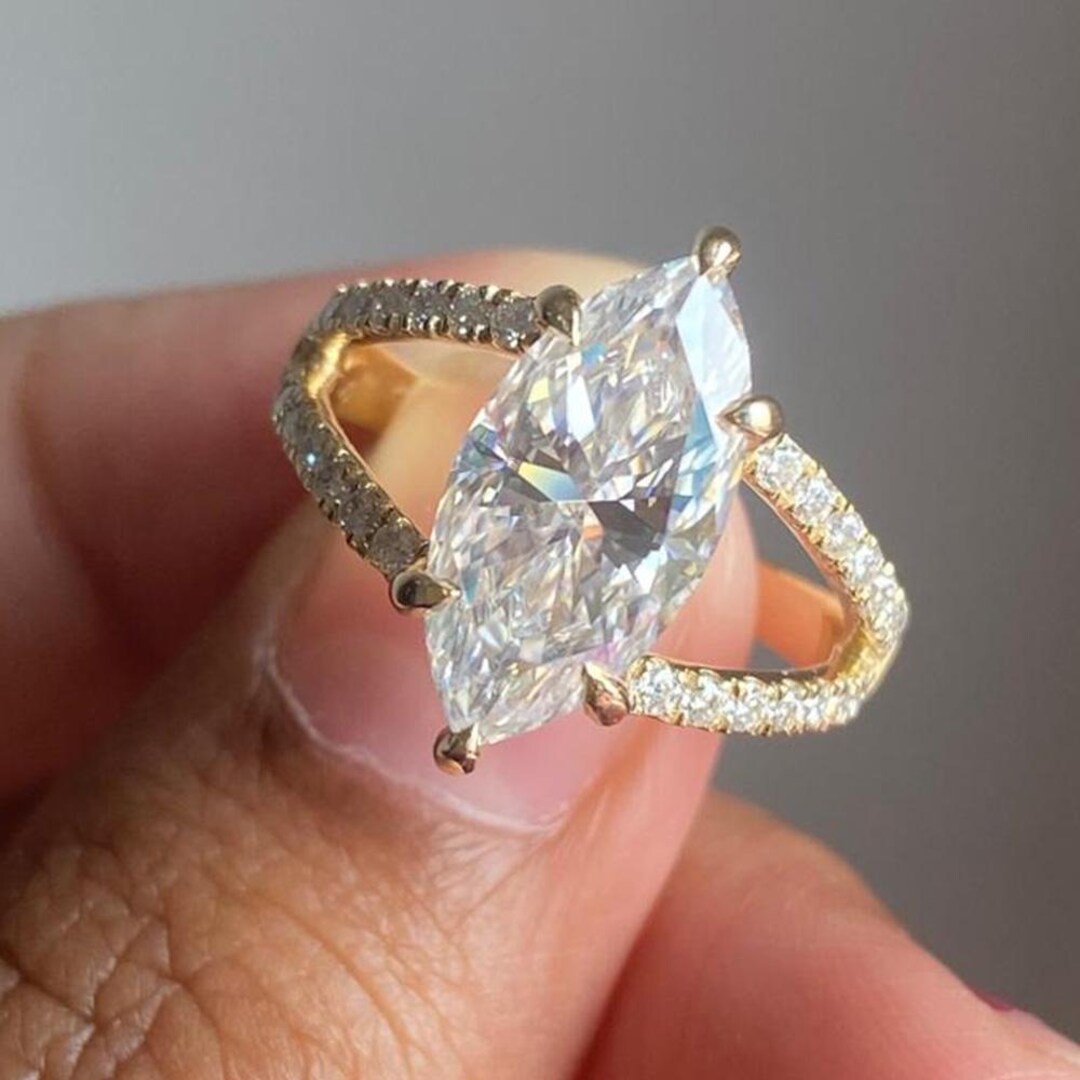 2.63CTW Marquise Cut Moissanite Split Shank Engagement Ring for Women's ...
