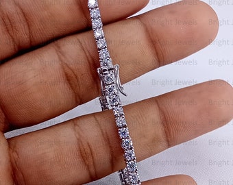 Round Cut VVS1 Moissanite Tennis Bracelet, 3mm Round Cut Diamond Engagement Bracelet, Women&#39;s Round Cut Bracelet, Wedding Gift For Her