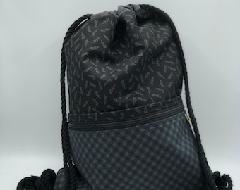 Cotton Drawstring Backpack: Zipper Pocket Cinch Bag