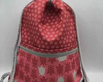 Cotton Drawstring Backpack: Zipper Pocket Cinch Bag