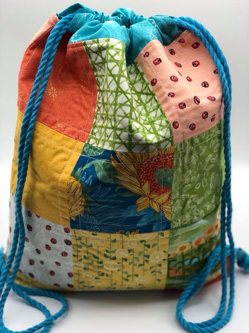 Drawstring Patchwork Backpack