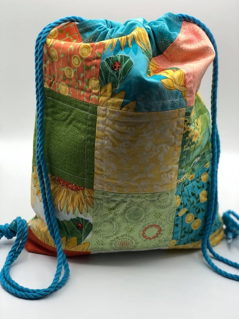 Drawstring Patchwork Backpack
