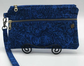 Batik Two-Pocket Wristlet: Cotton iPhone Wallet Purse with detachable strap