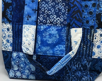 Quilted Patchwork Batik Tote Bag: Colorful Cotton Carryall