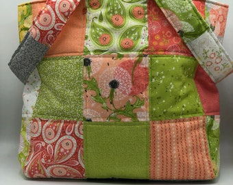 Quilted Patchwork Cotton Tote Bag: Colorful Market Carryall