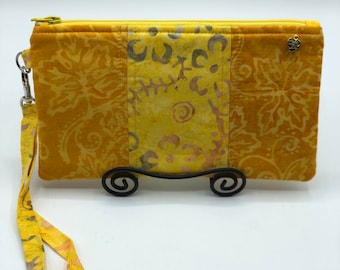 Cotton Batik Wristlet: iPhone Wallet Clutch with Detachable Strap