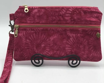 Batik Two-Pocket Wristlet: Cotton iPhone Wallet Purse with detachable strap