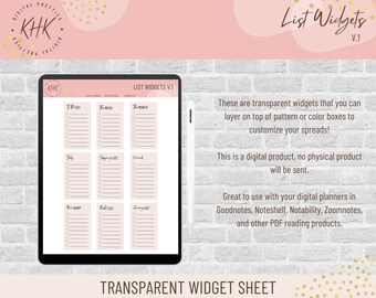 List Widgets V.1 | Digital Stickers | Digital Planning | Digital Widgets