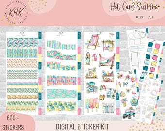 Kit 60 Hot Girl Summer | Digital Stickers | Functional Stickers for Digital Planning