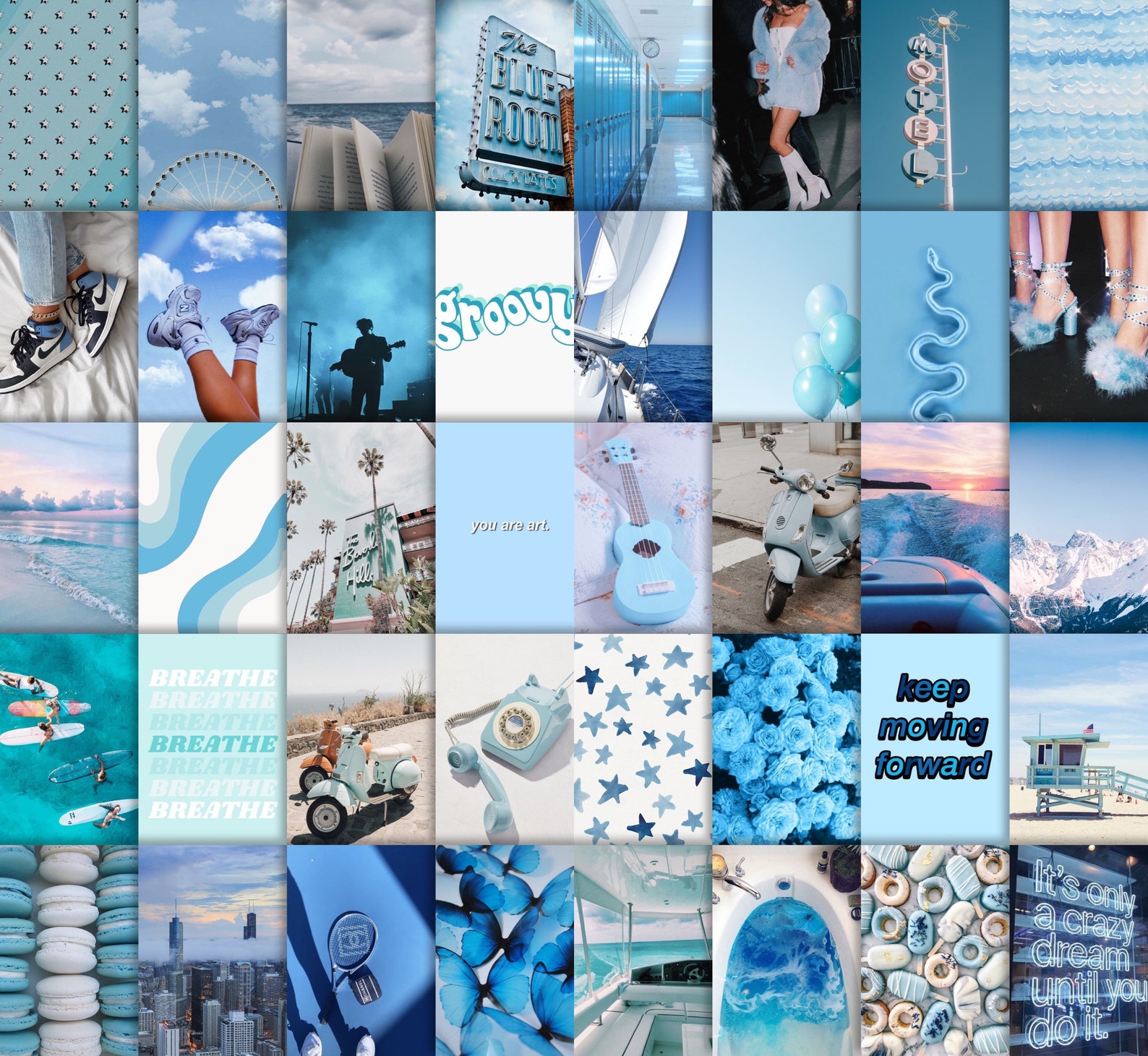 Blue aesthetic wall collage kit DIGITAL no images mailed to Etsy