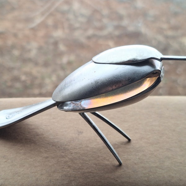 Spoon Bird Sculpture | Upcycled Silverware Art | Handmade Chickadee | Unique Gift for Bird Lovers